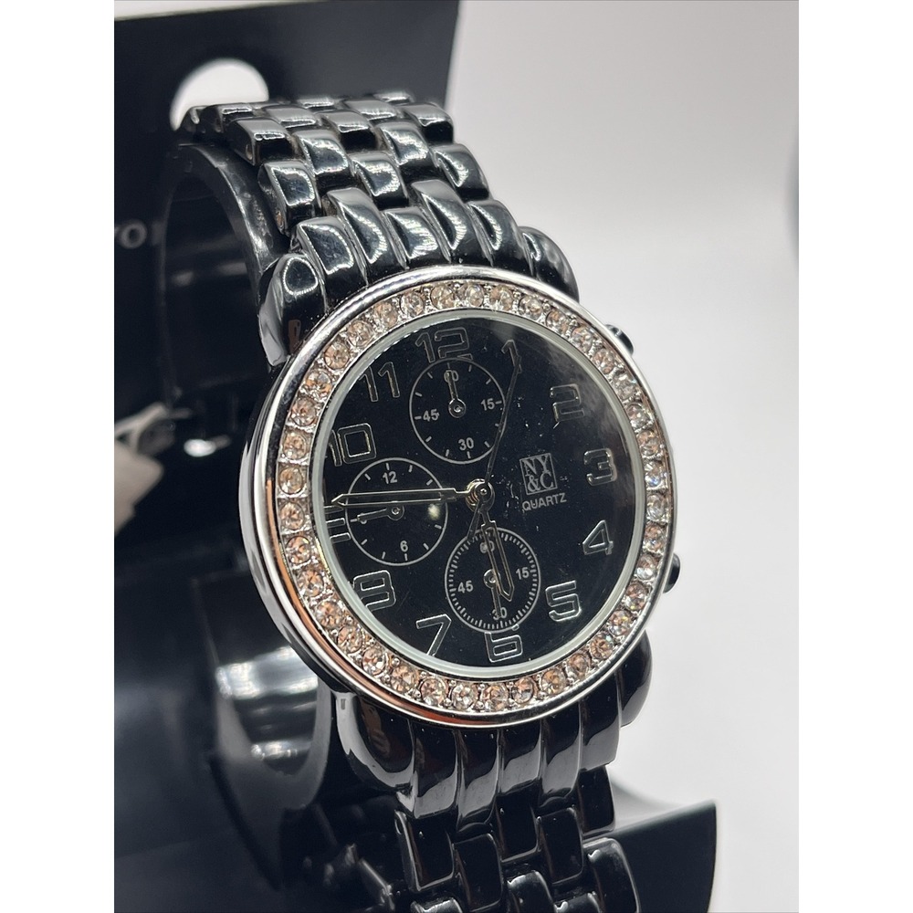 New York & Company Women's Quartz Watch Black Rhinestone- Brand New